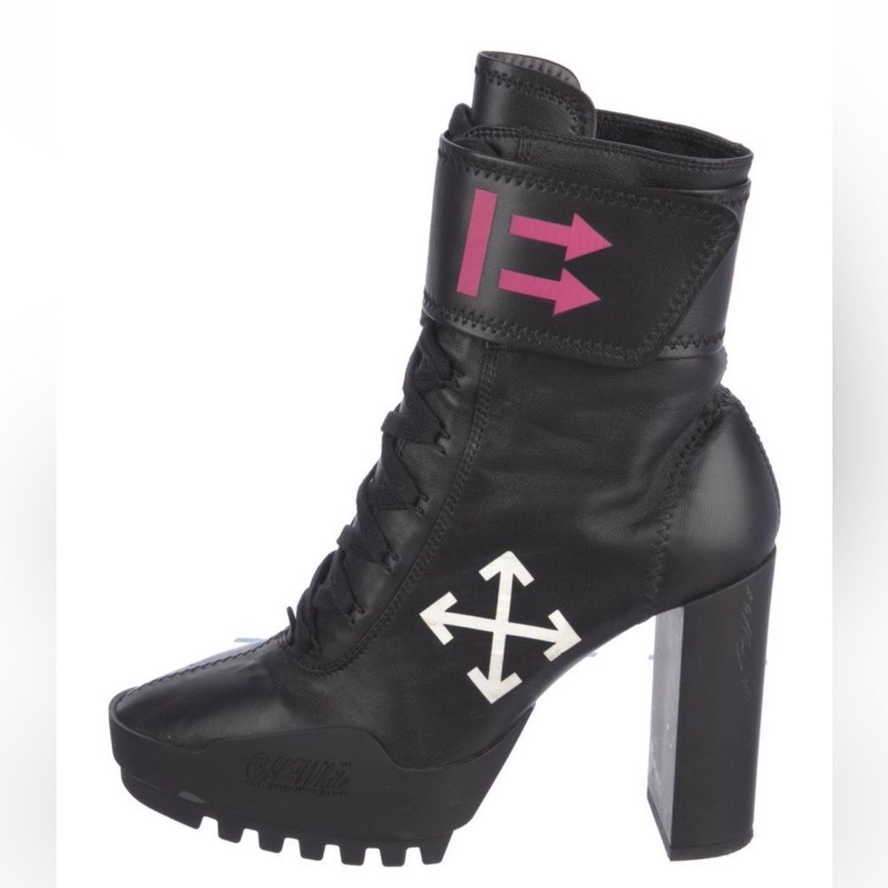 Off-White Leather Lace-Up Booties
